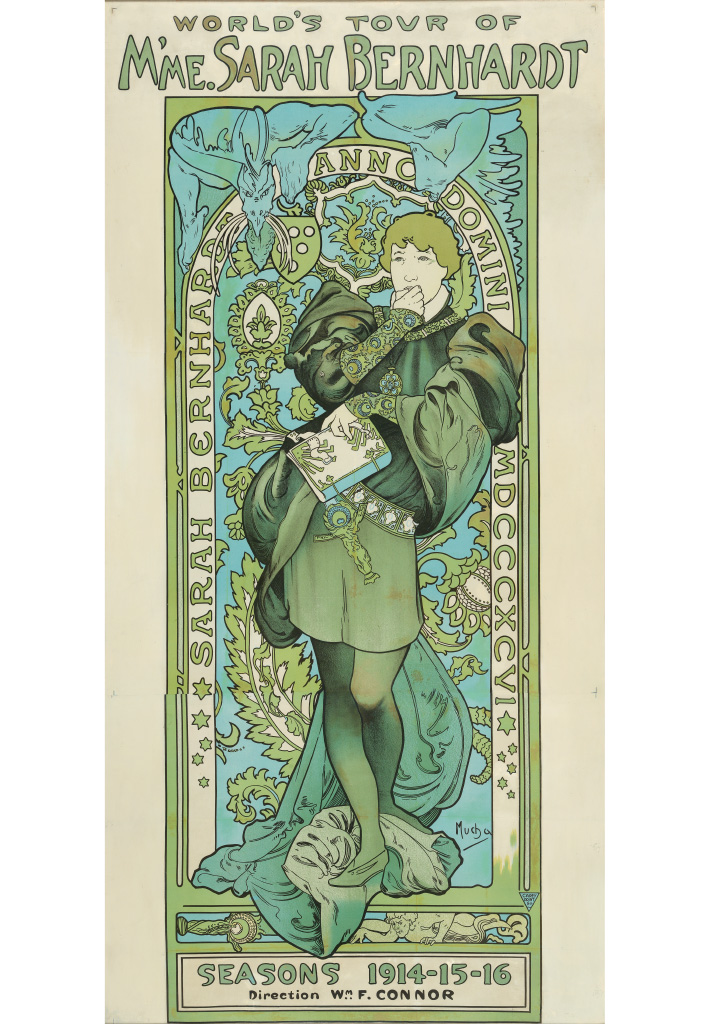 ALPHONSE MUCHA (1860-1939). WORLDS TOUR OF MME. SARAH BERNHARDT. Circa 1914. 80x39 inches, 203x101 cm. Carey Print, New York.